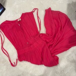 Bright Pink Pleated Maxi Dress